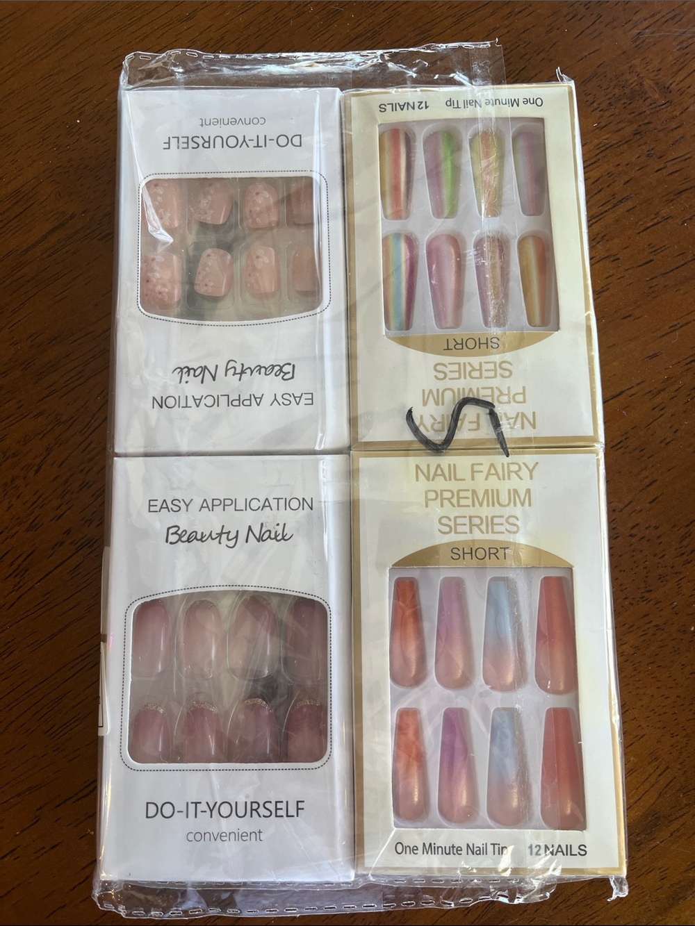 Assorted Press-On Nail Set — Pink, Peach, Rainbow Styles